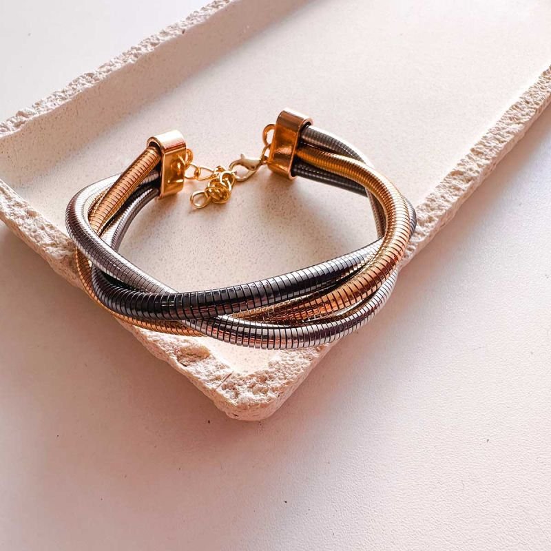 Pulseira Bijuteria Três Banhos Entrelaçados