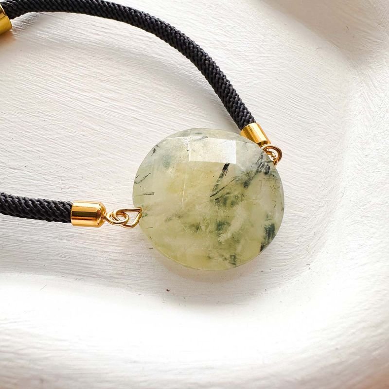 Pulseira Corda Slide Pedra Rutilo Verde