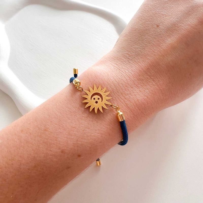 Pulseira Corda Slide Sol Estrela e Lua