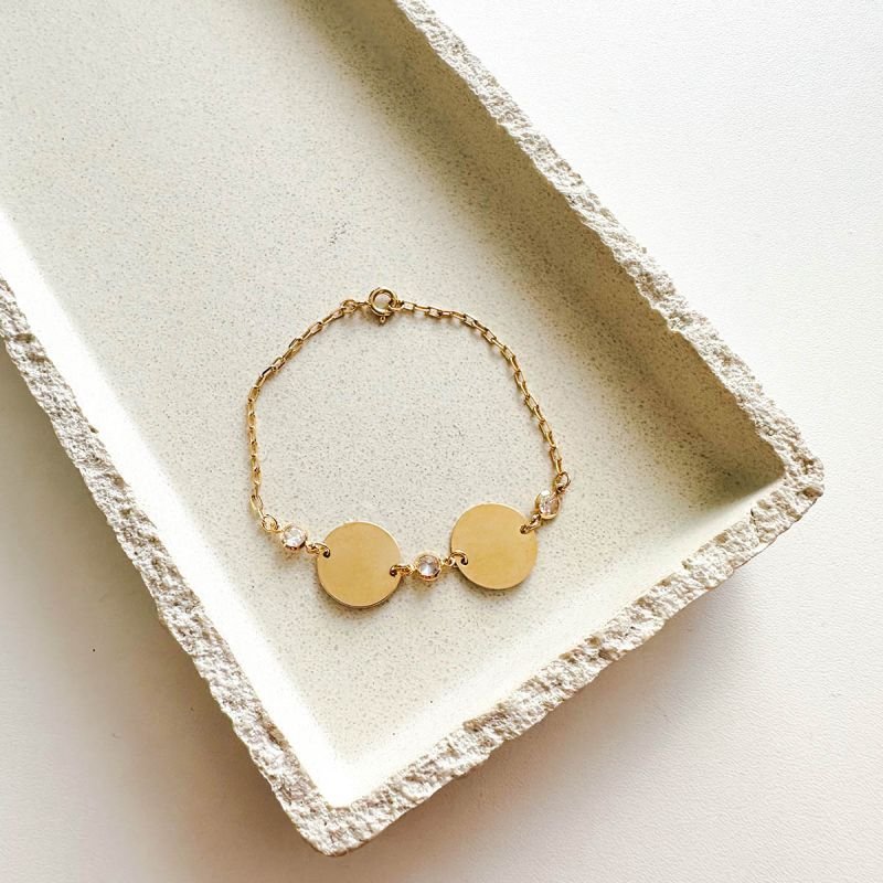 Pulseira Personalizada Medalha Dupla Banhada a Ouro 18k com Cristais