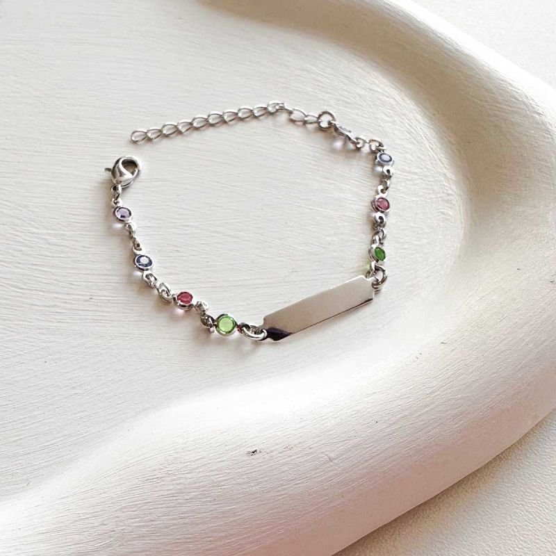 Pulseira Personalizado Banhada Infantil Cristais Coloridos