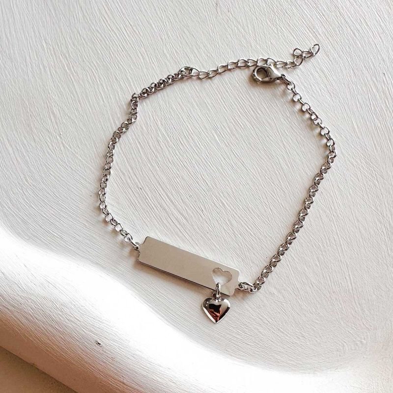 Pulseira Personalizado Banhada Placa Coração Pendurado Adulto