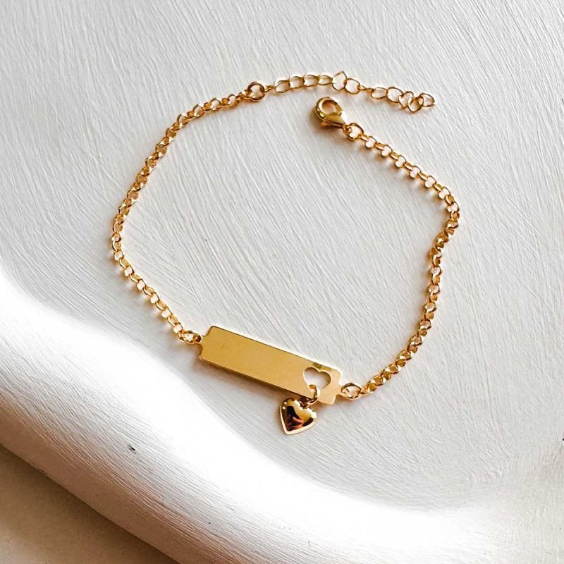 Pulseira Personalizado Banhada Placa Coração Pendurado Adulto