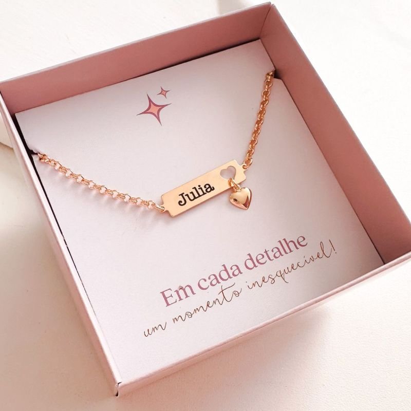 Pulseira Personalizado Banhada Placa Coração Pendurado Adulto