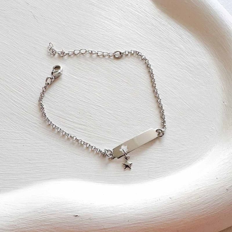 Pulseira Personalizado Banhada Placa Estrela Pendurado Infantil