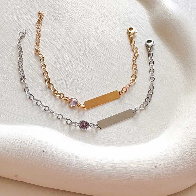 Pulseira Personalizado Banhada Placa Infantil Cristal Rosa