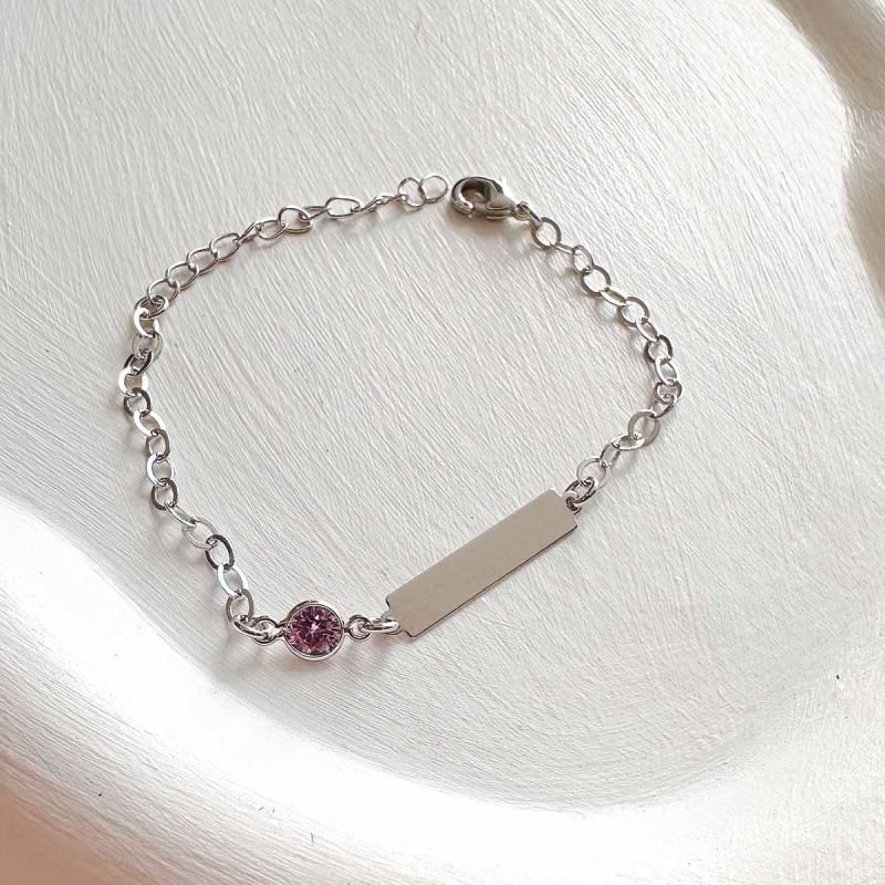 Pulseira Personalizado Banhada Placa Infantil Cristal Rosa