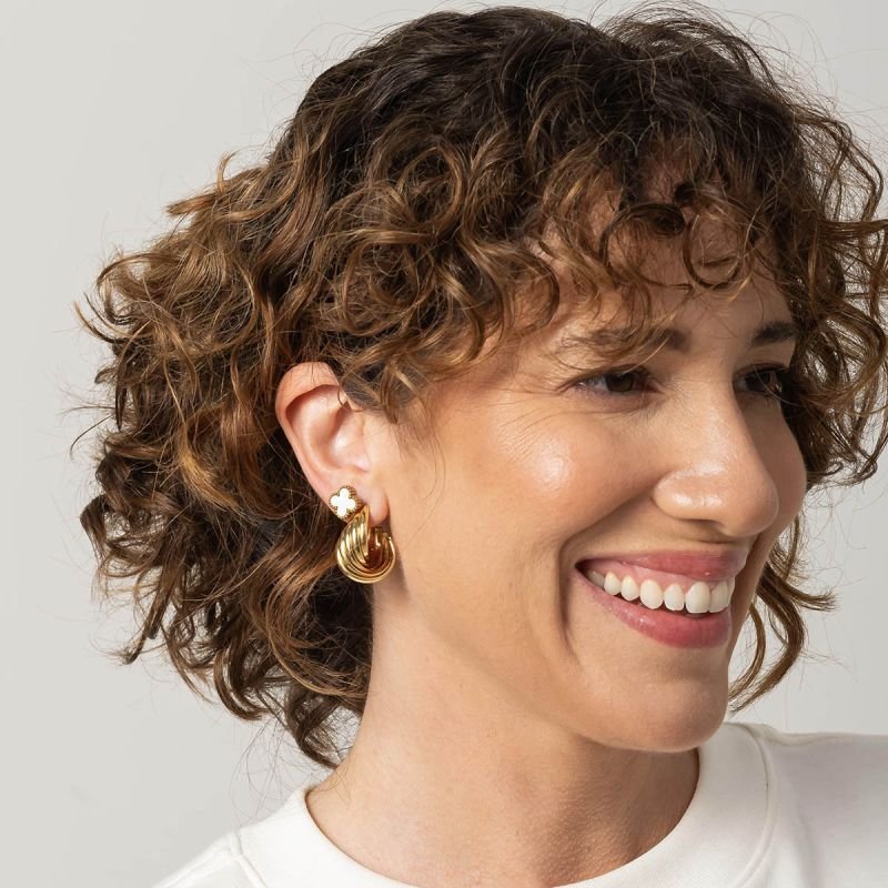 Trio Brincos Aço com Argola Trevo e Flor